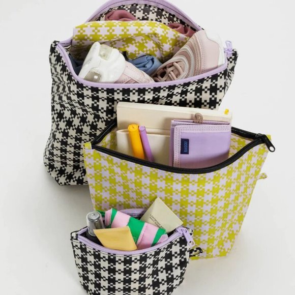 NWT BAGGU Go Pouch Set - Black Pistachio Pixel Gingham - Picture 3 of 5